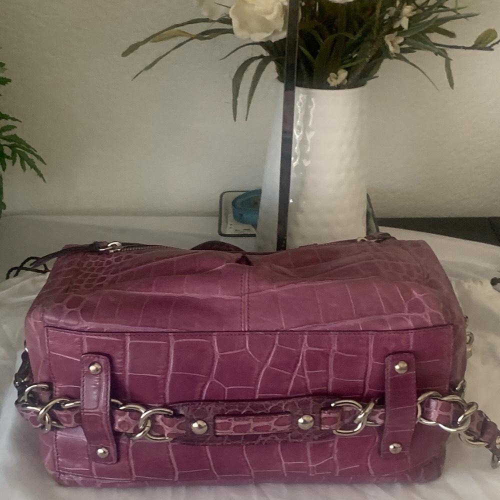 RARE HTF Coach Pink Madison Audrey Croc-Embossed Leather SATCHEL / Shoulder Bag - Picture 9 of 11